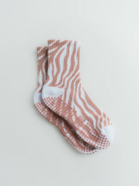 TCC Zebra Pilates grip sock in Blush Pink Zebra