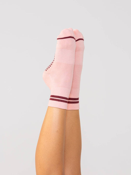 Studio Socks - Pink + Maroon Stripe Grip Socks