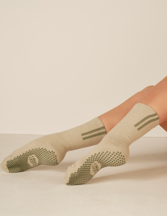 🍀 The Lucky Stripe Grip Sock – Tall Tube Pistachio