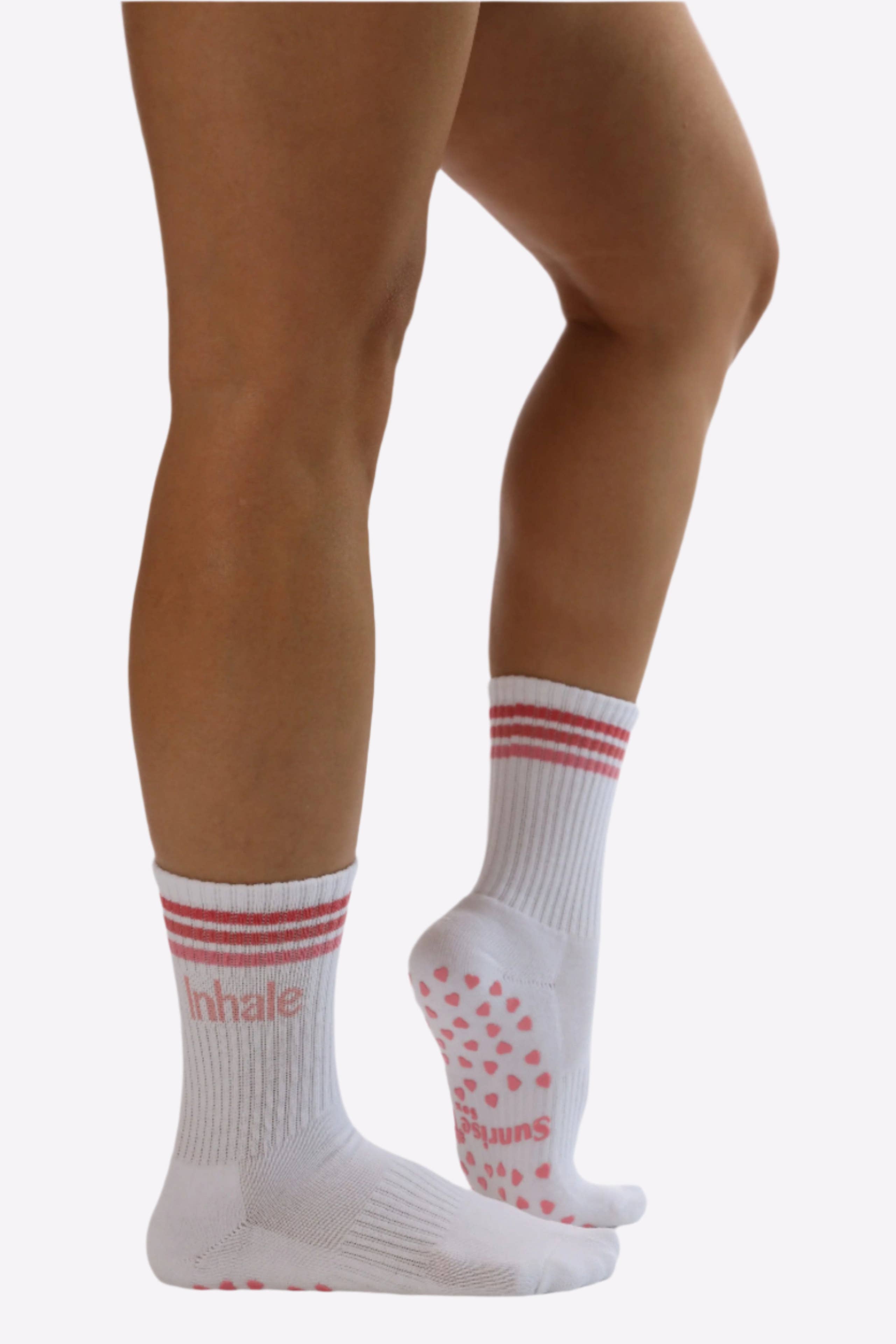Inhale & Exhale Pink Grip Sox
