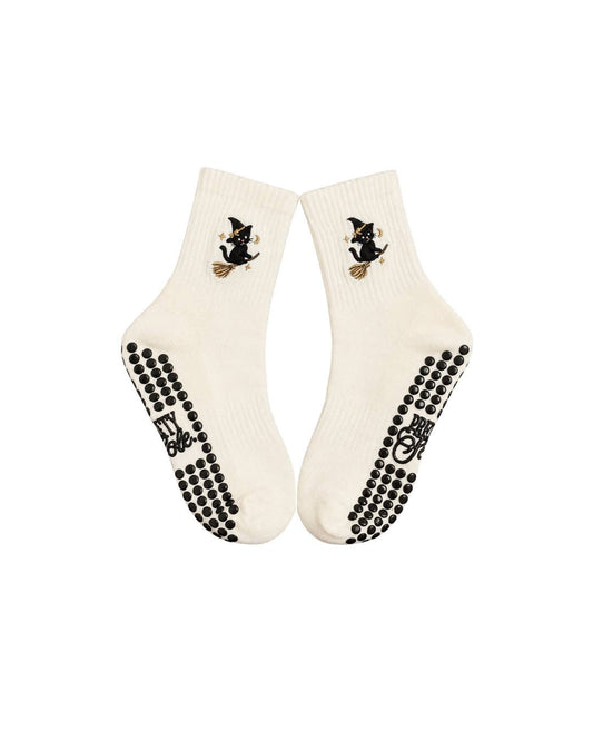 Pretty Sole Witch, Please black cat Halloween grip sock