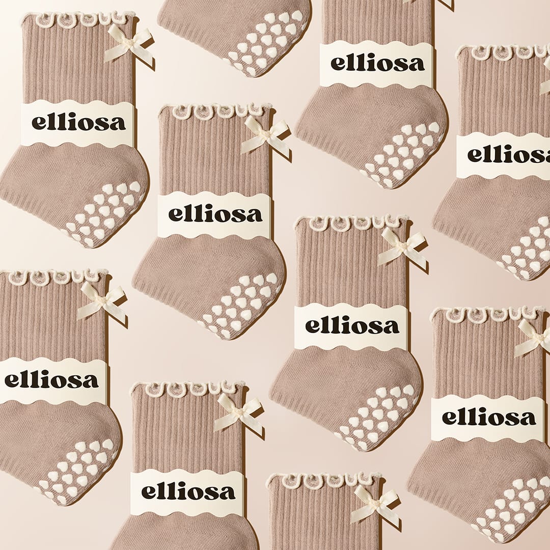 Ribbed fabric and bow detail on Elliosa Toffee Bow grip socks