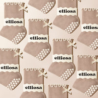 Ribbed fabric and bow detail on Elliosa Toffee Bow grip socks
