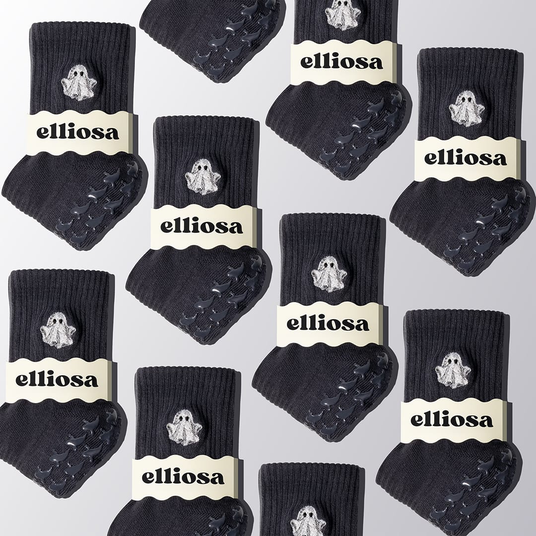 Elliosa Ghost Mode grip socks — embroidered sock detail