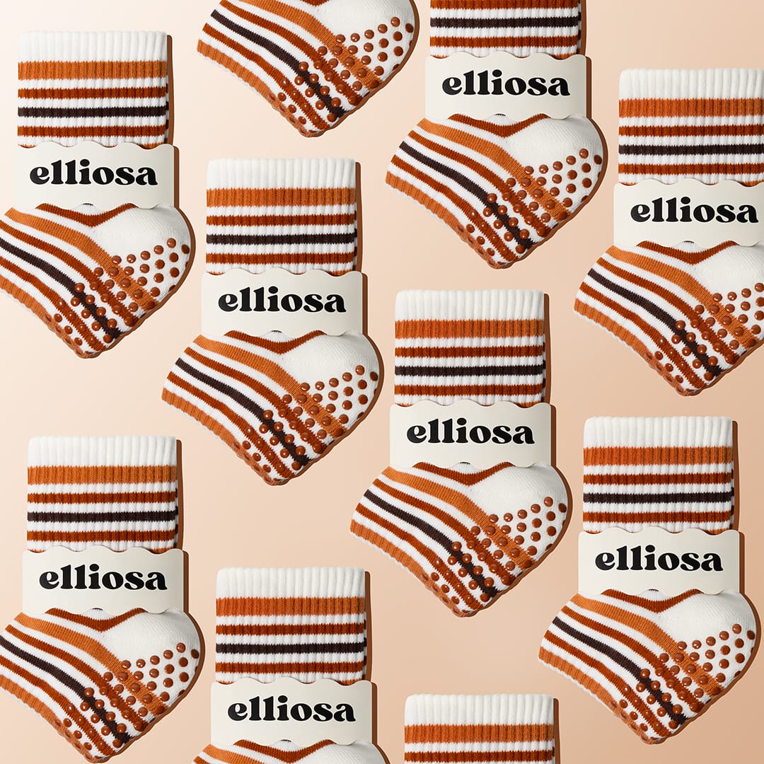Elliosa Autumn Stripe Grip Socks in Golden Hour - stripe pattern detail