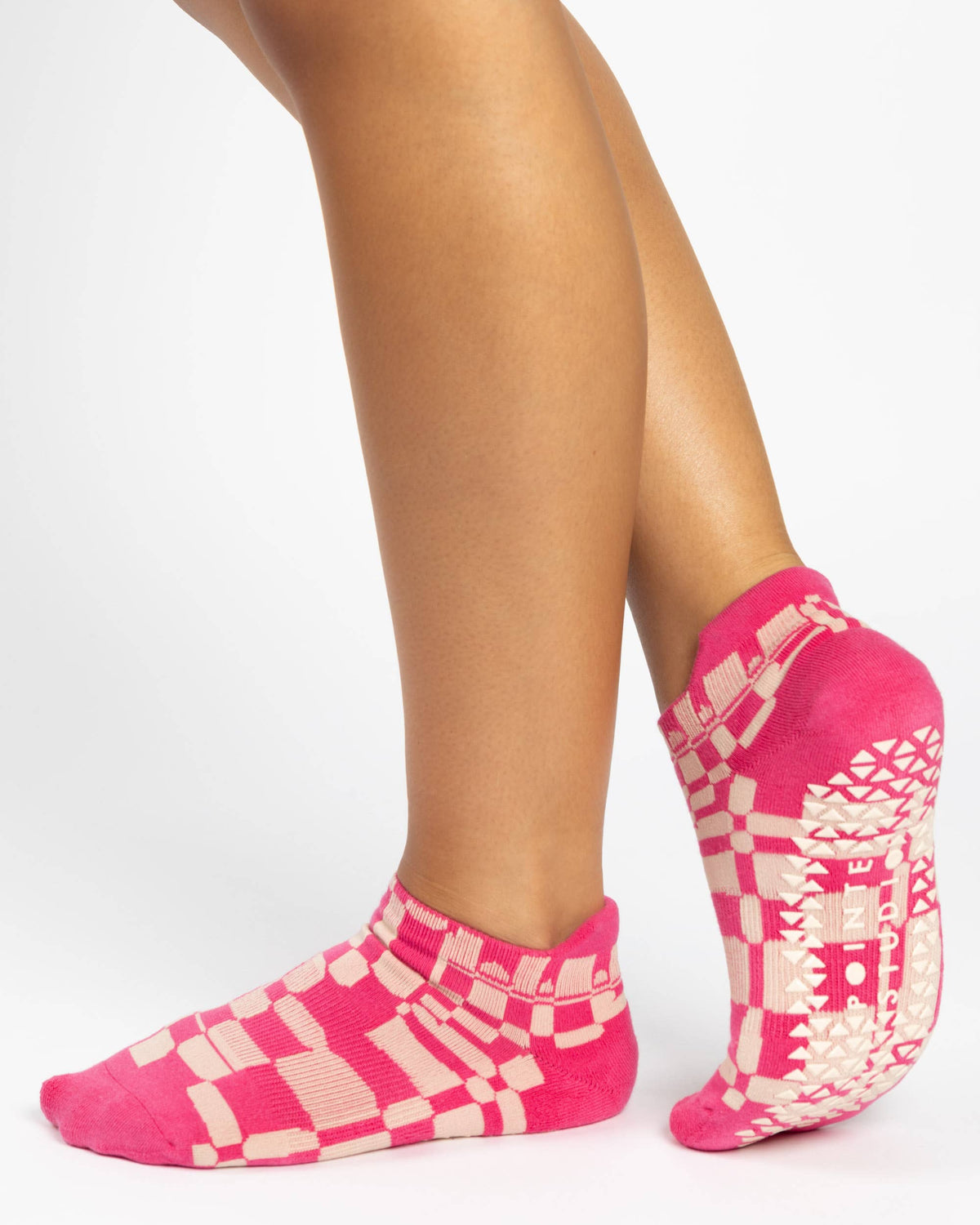 Pointe Studio Retro Geo Full Foot Grip Sock in hot pink — official product image 3