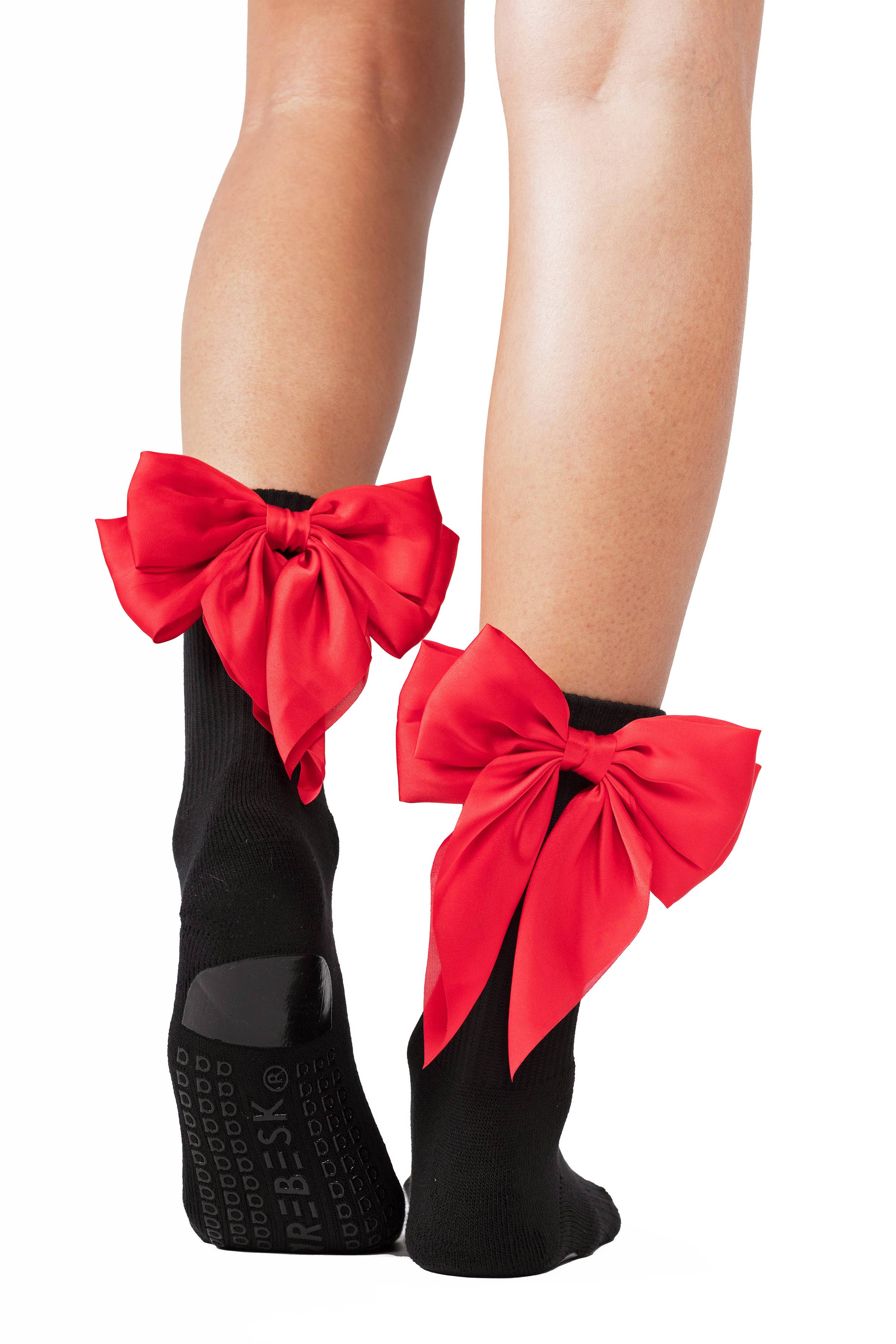 Anna Grip Sock (Black with Red Bows)