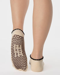 Pointe Studio Muse Giddy Up Full Foot Grip Sock in beige and black — official product image 2