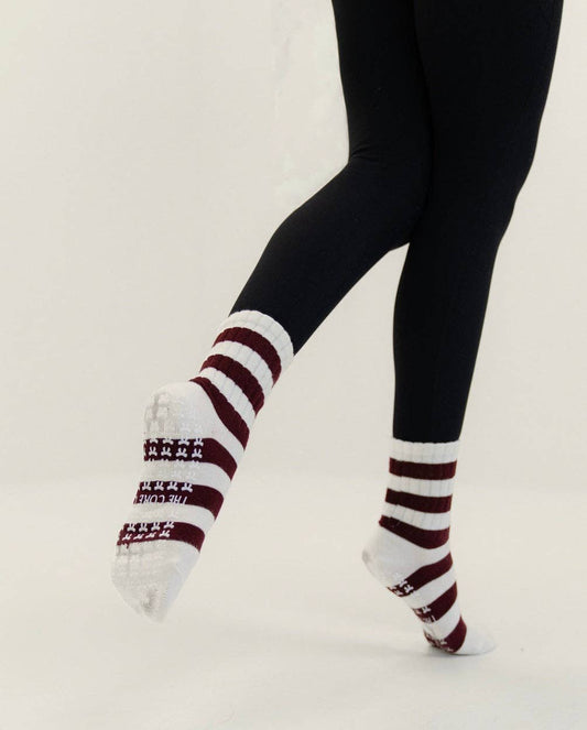 TCC Burgundy & White Bow Grip Sock