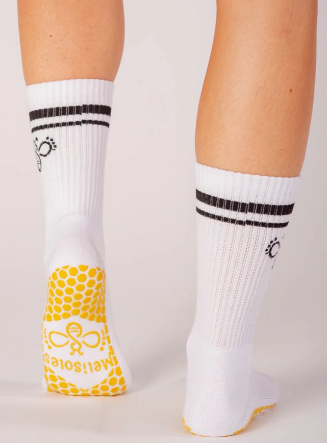 Meli-Stripe White Grip Socks- Melisoles