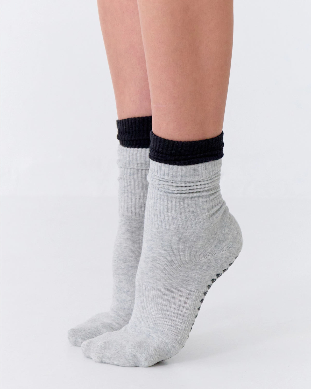 Double Cuff Crew Grip Sock | Grey