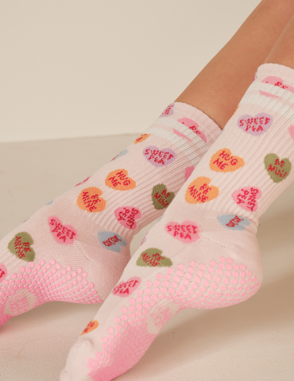 Lucky Honey Tall Tube Print Grip Sock - Candy Hearts