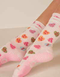 Lucky Honey Tall Tube Print Grip Sock - Candy Hearts