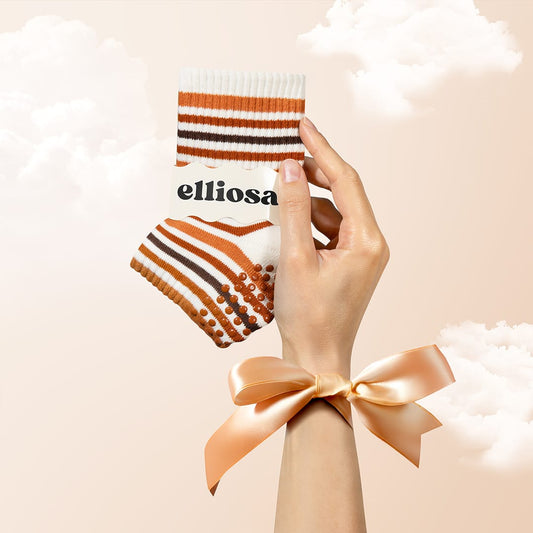 Elliosa Autumn Stripe Grip Socks in Golden Hour - striped sock and matching grip