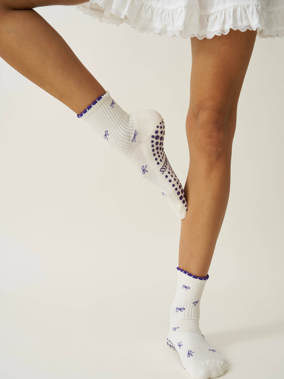 🎀 Mini Bow Petal Grip Sock - Indigo