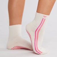 Souls Pink Streak ivory and pink grip socks worn with soles visible