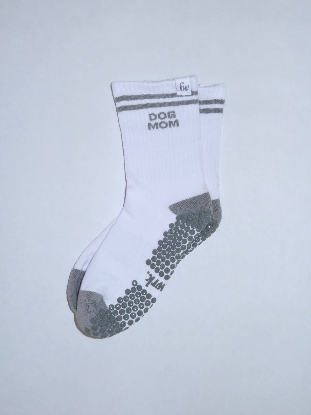 Footwrk Dog Mom grip socks in white and grey — product photo