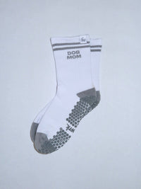 Footwrk Dog Mom grip socks in white and grey — product photo