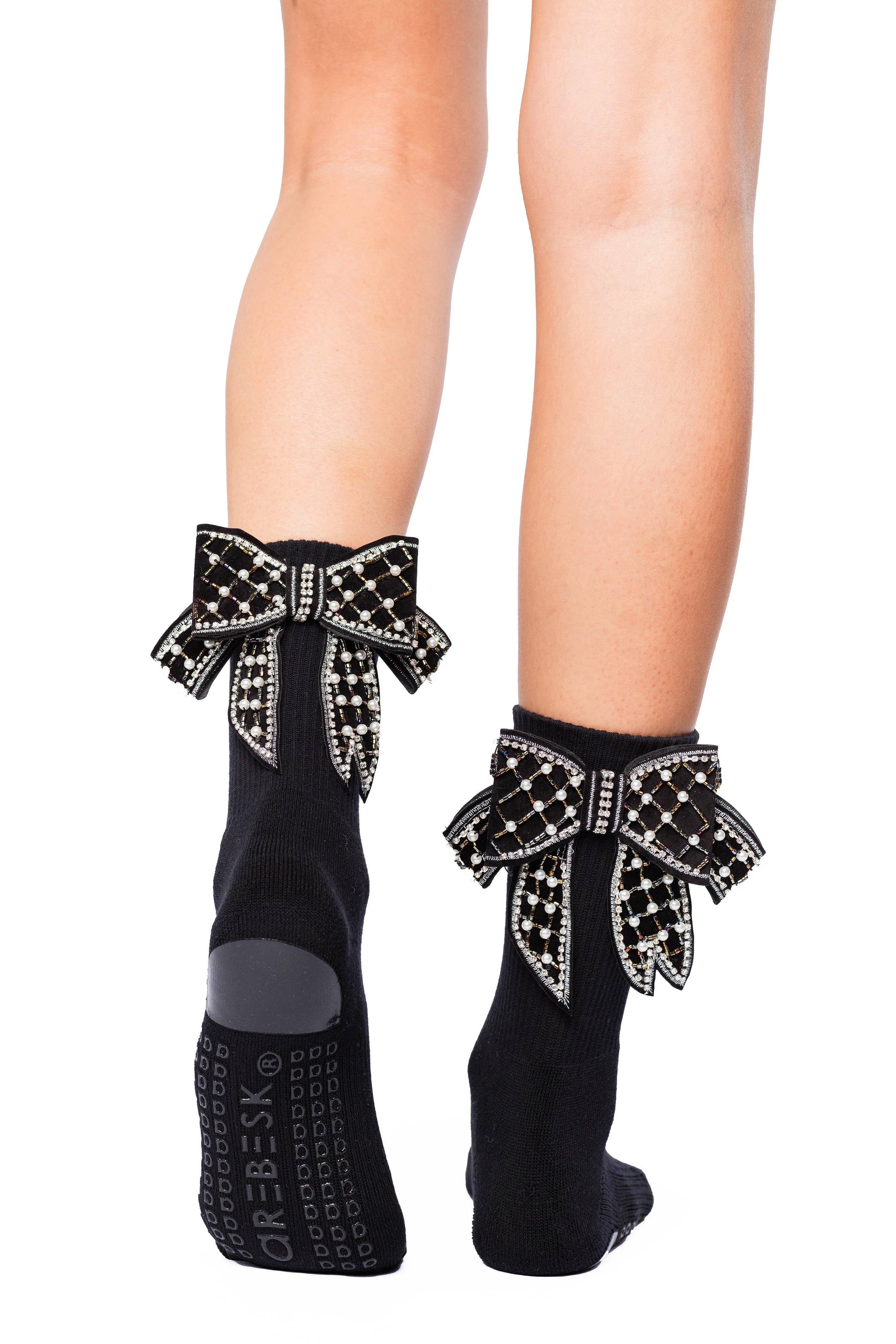 Anna Grip Sock (Black Velvet and Pearls)