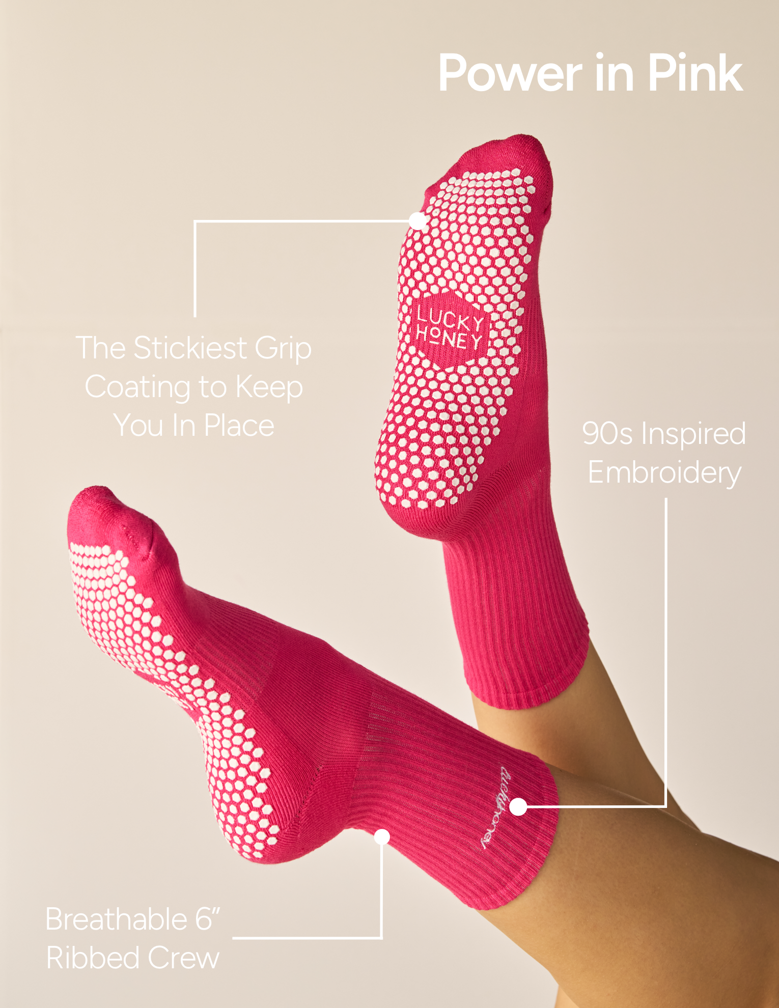 The 90s Crew Grip Sock – Hot Pink