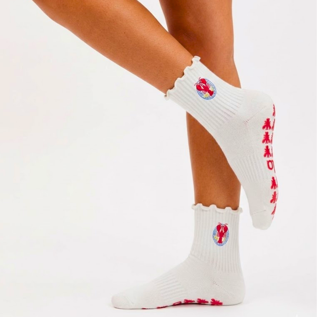 Lobster Embroidered Summer Grip Socks