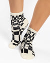 Women's Retro Geo Ankle Grip Sock– No Slip Cotton Blend for Pilates & Barre
