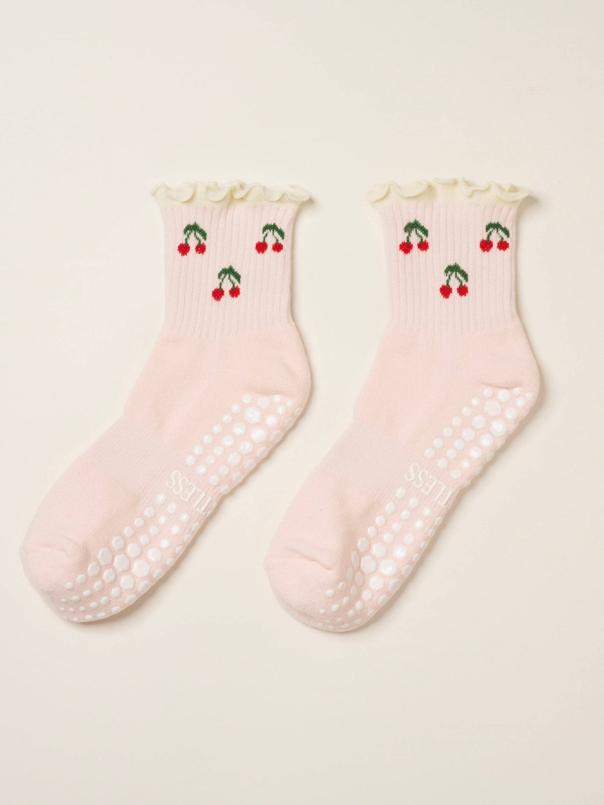 🍒 Cherry Ruffle Grip Sock – Baby Pink