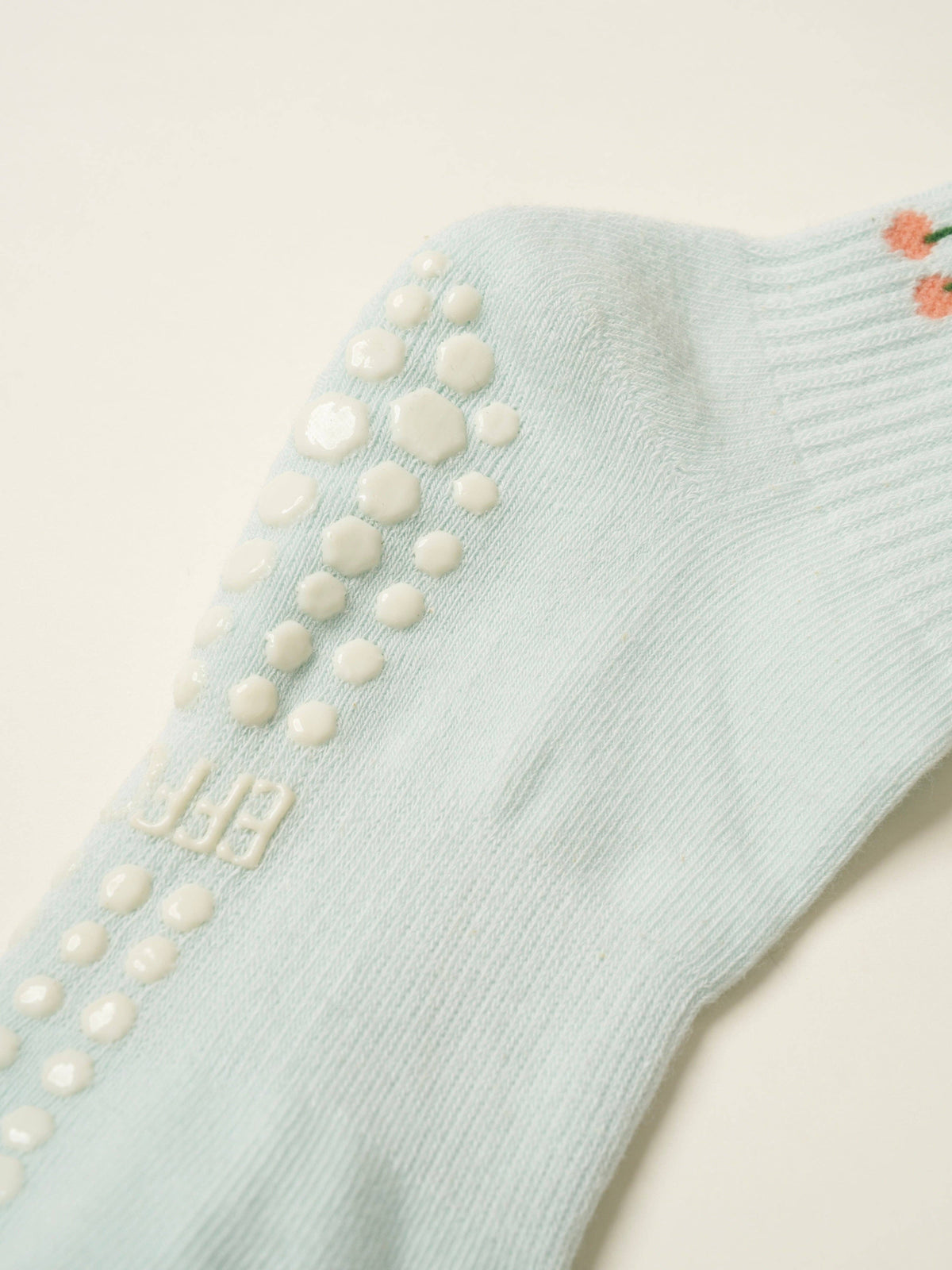 🍒 Cherry Ruffle Grip Sock – Baby Blue