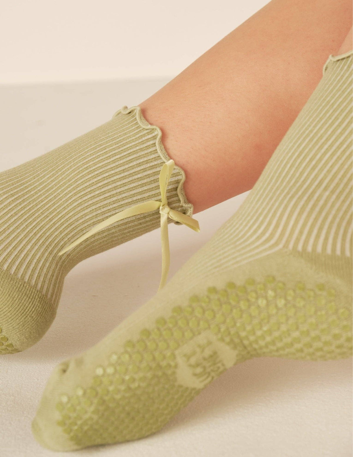 Lucky Honey Juliet Grip Sock in Pistachio detail 3