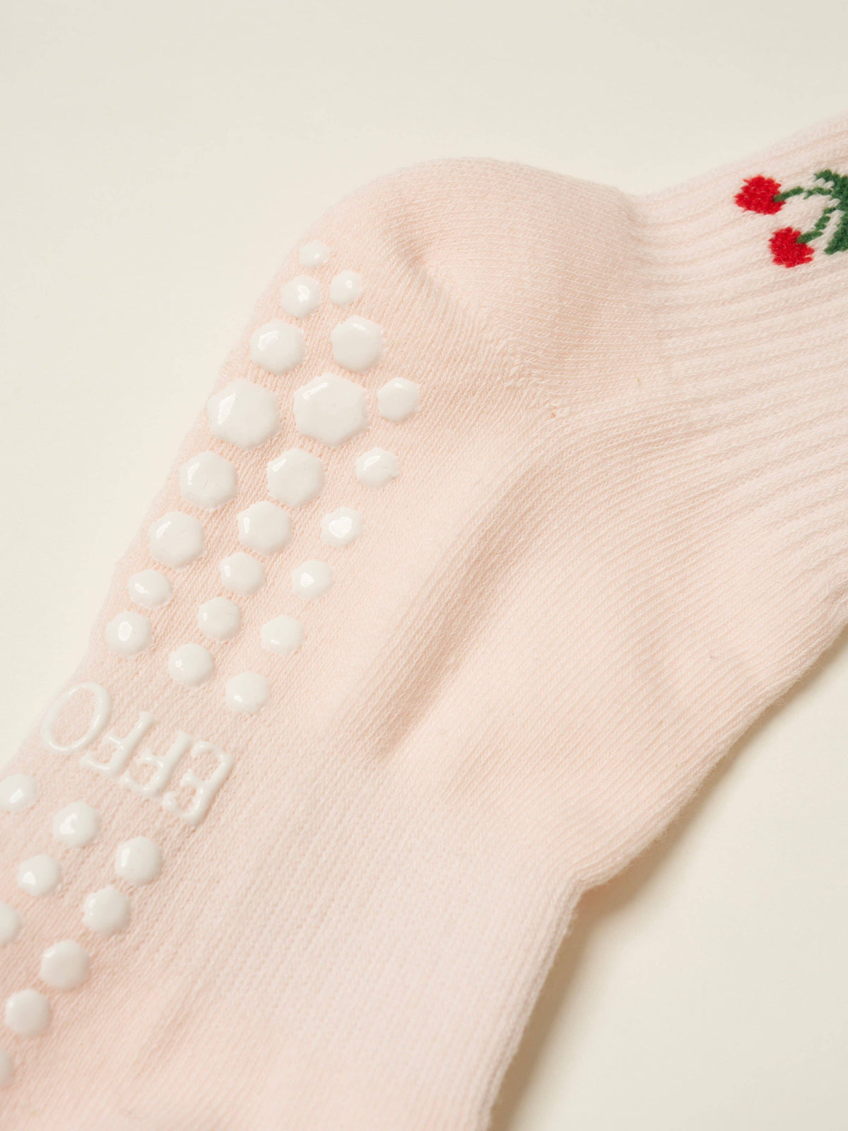 🍒 Cherry Ruffle Grip Sock – Baby Pink