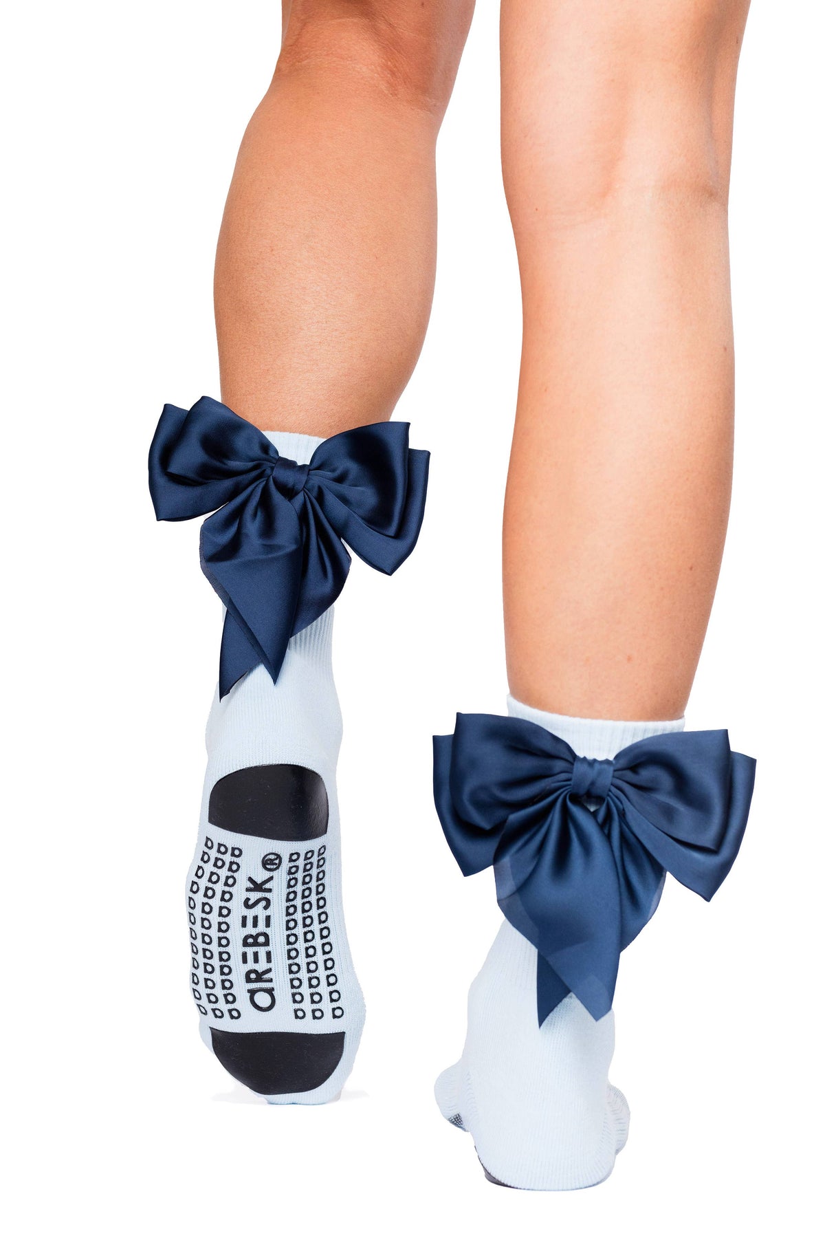 Arebesk Anna Grip Sock - Baby Blue with Blue Bows
