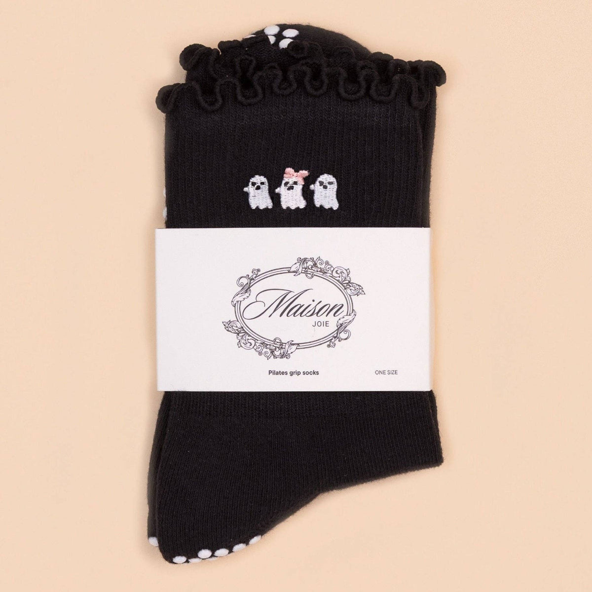 Packaged Maison Joie Ghost Ruffle one-size Halloween grip socks