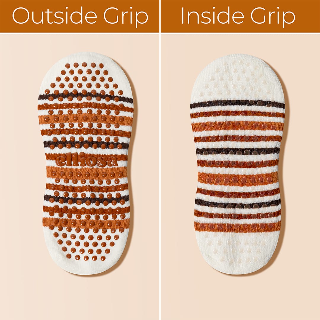 Elliosa Autumn Stripe Grip Socks in Golden Hour - grip sole detail