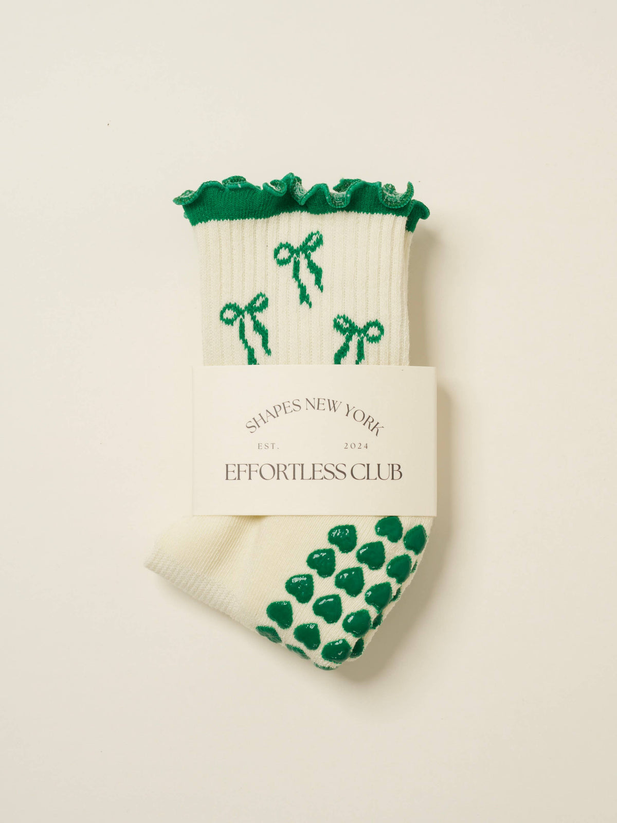 Effortless Club Bow Ruffle Grip Sock - Green