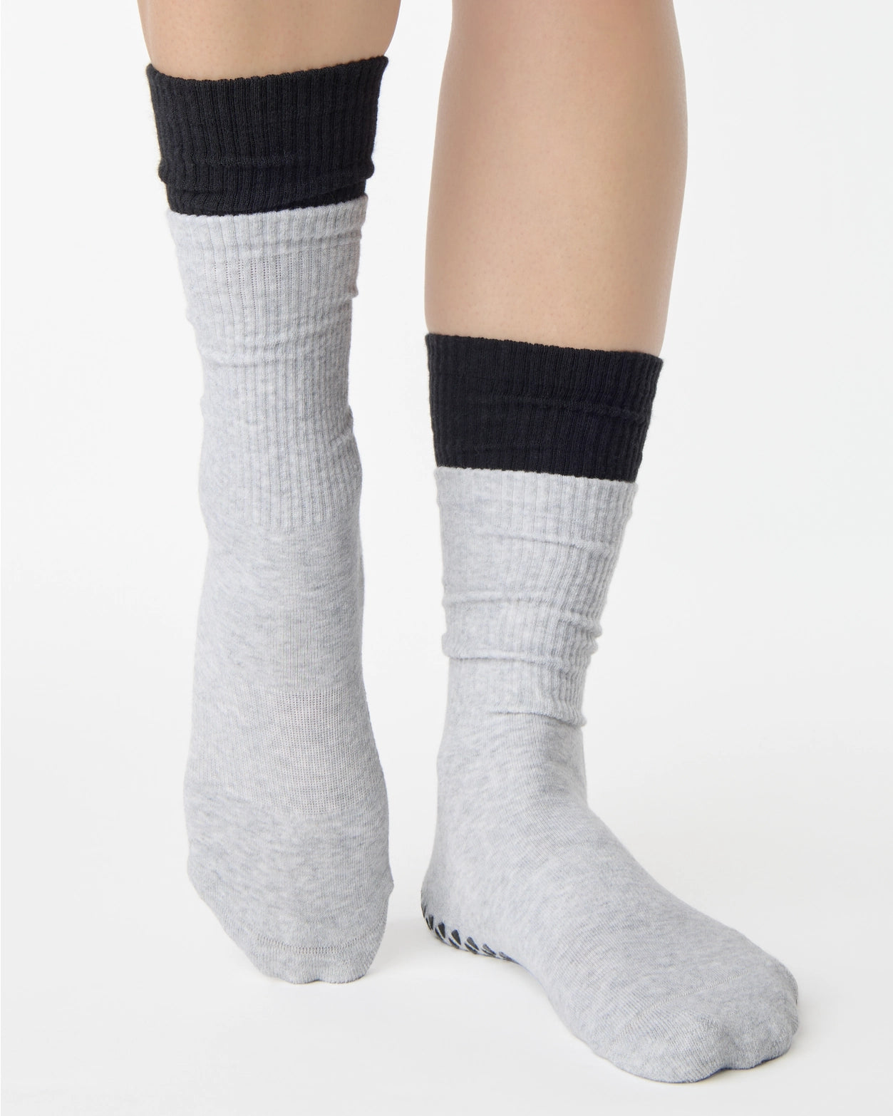 Double Cuff Crew Grip Sock | Grey