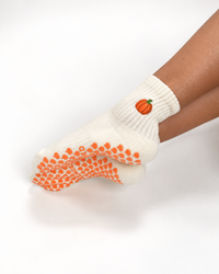 Cream pumpkin grip socks for Pilates, Lagree and Barre