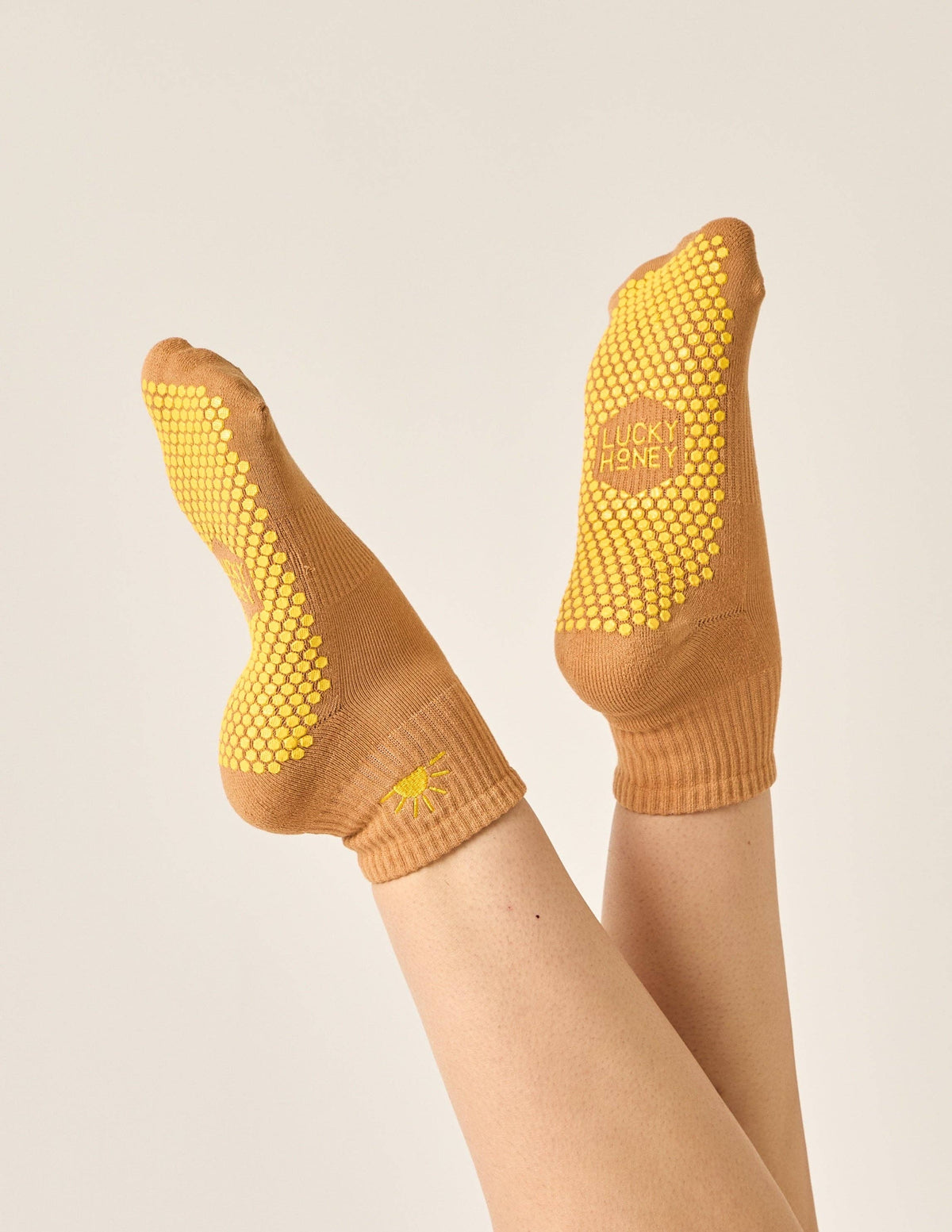Lucky Honey Harlow Grip Sock in Daisy Tan detail 3