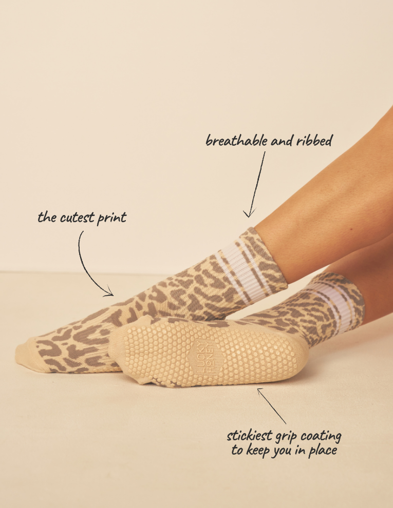 Lucky Honey Wild Side Crew grip socks — animal-print product photo 14