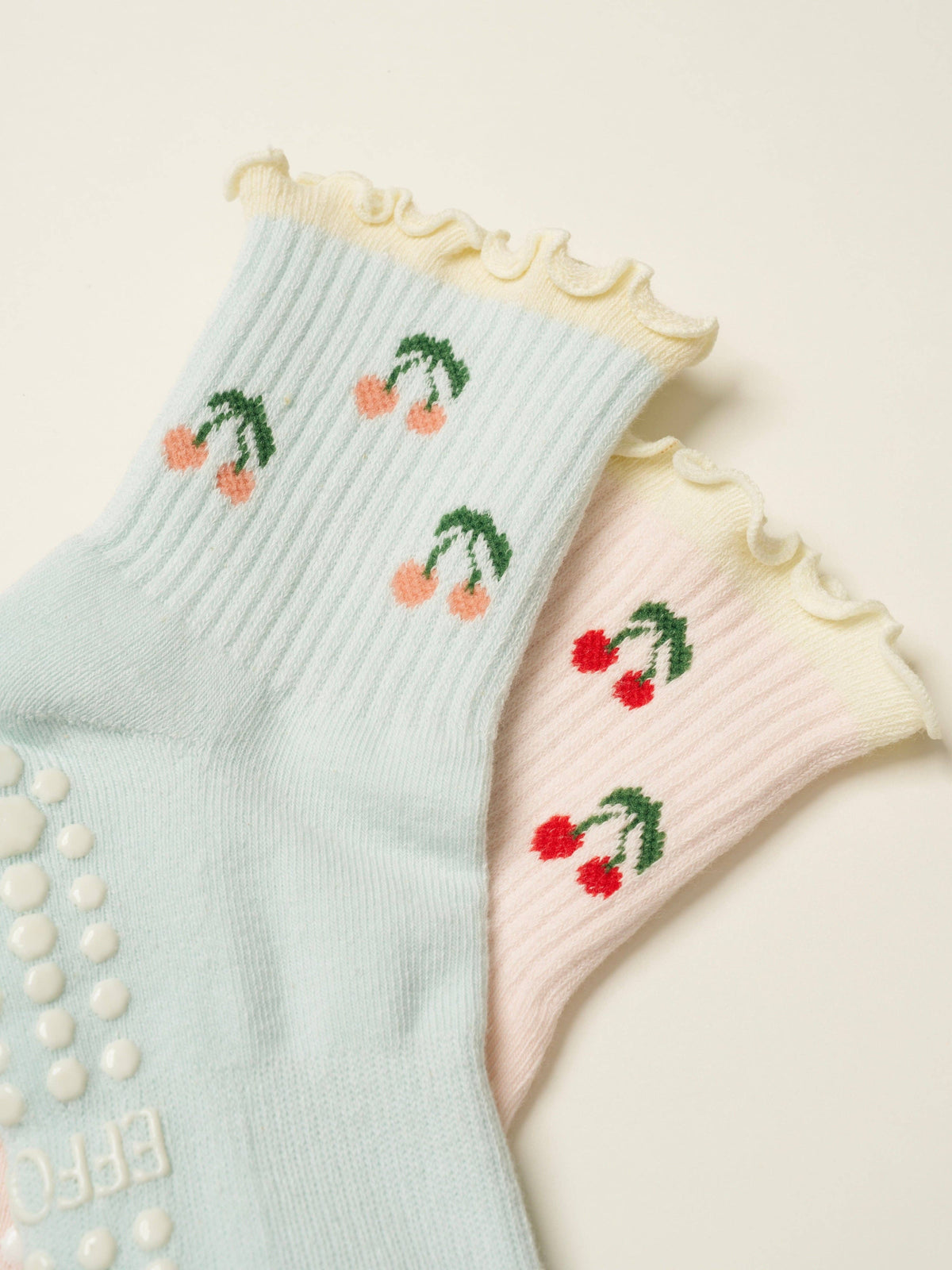 🍒 Cherry Ruffle Grip Sock – Baby Blue