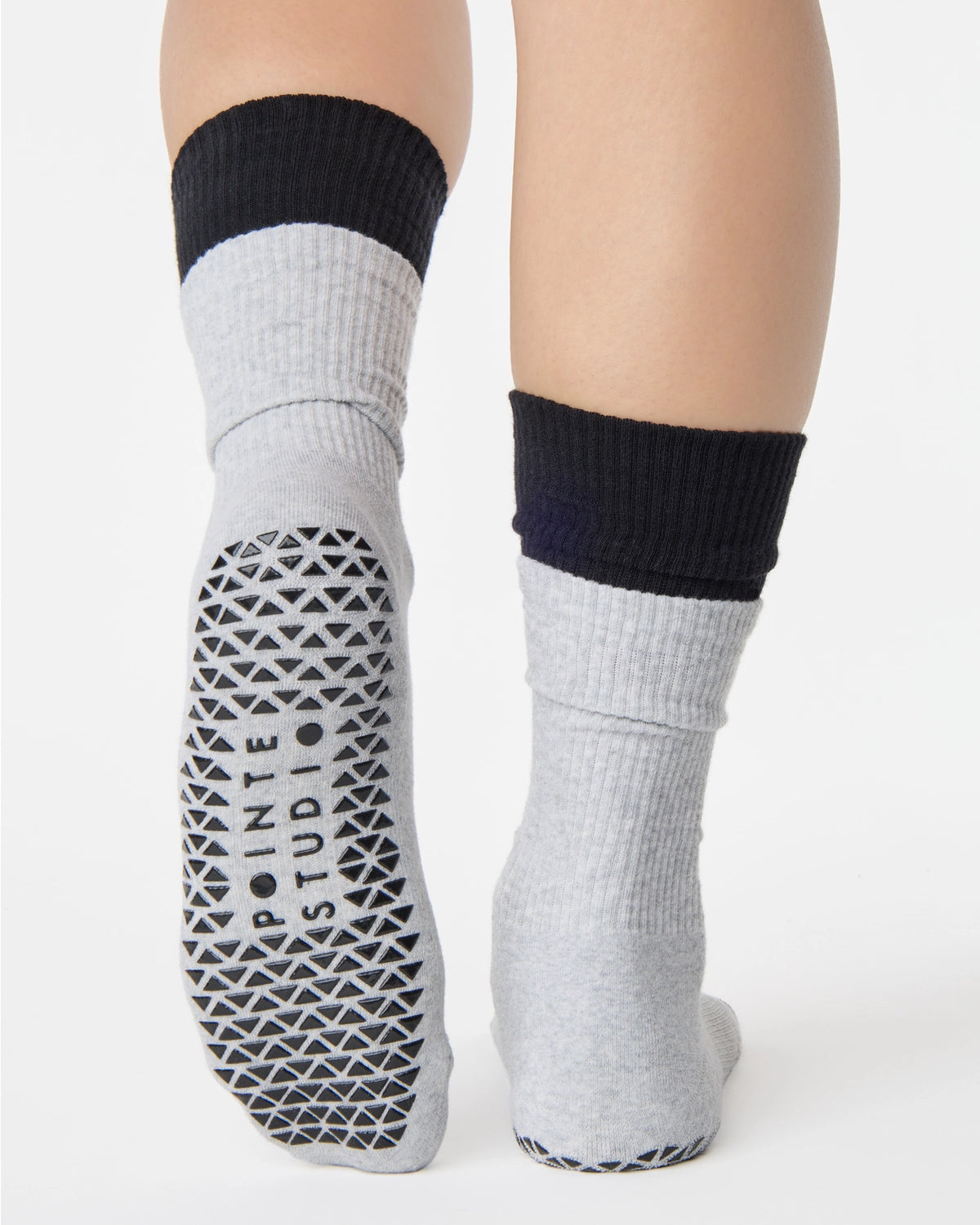 Double Cuff Crew Grip Sock | Grey