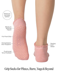 Pointe Studio Love Full Foot Grip Sock in coral pink — official product image 8