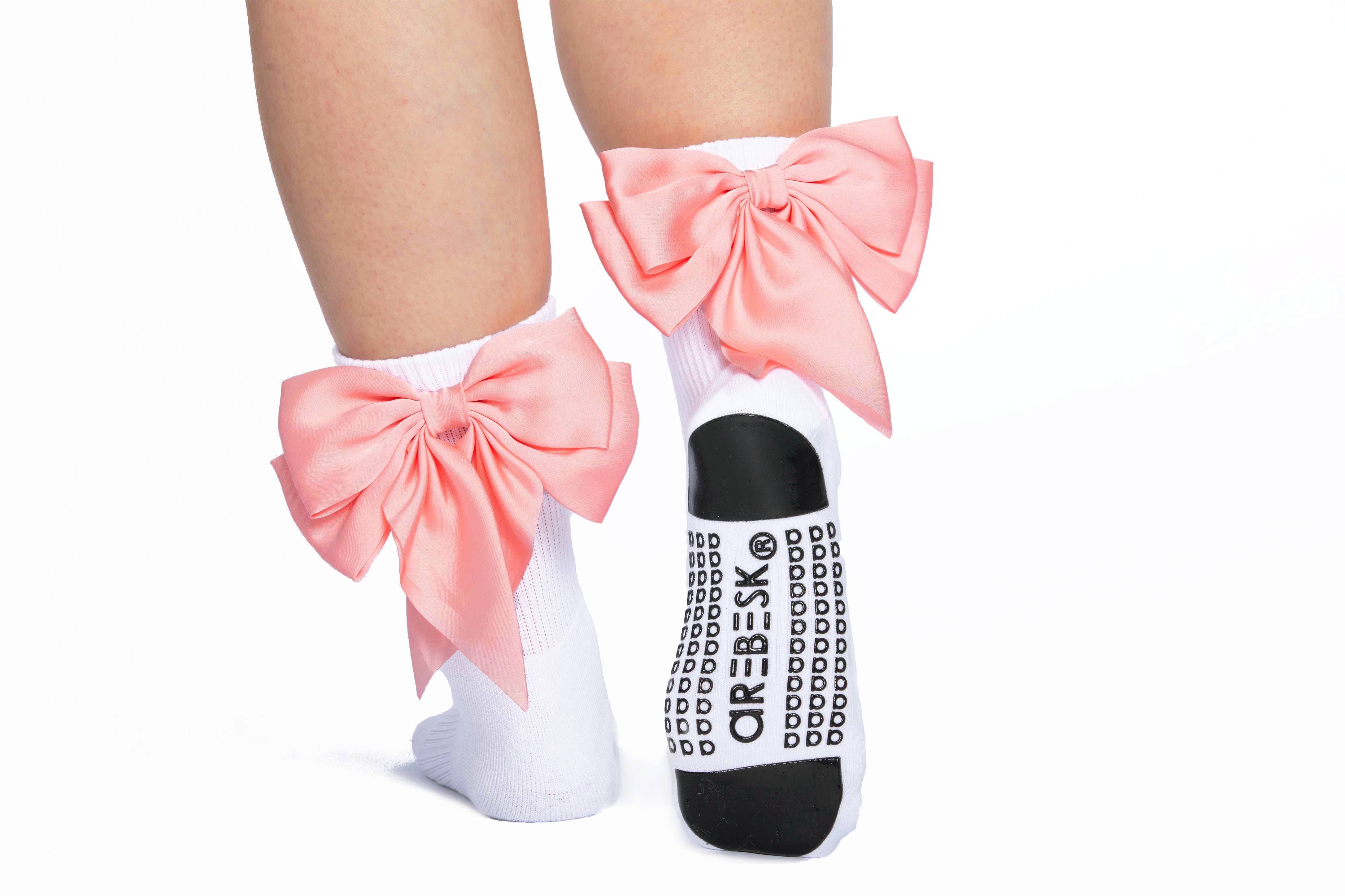 Anna Grip Sock (White with Pink Bows)