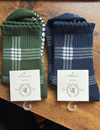 BROOKLYN PLAID NAVY grip socks by Pilates University 1883 — product image 5