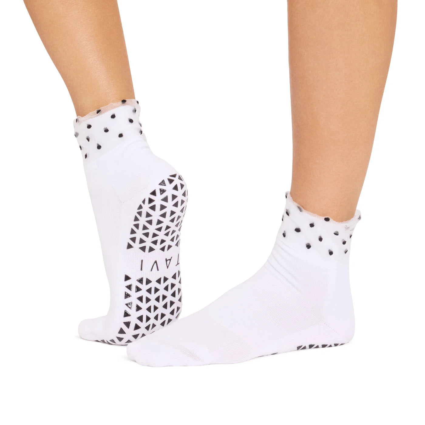 Aria Tulle Cuff Grip Sock - White
