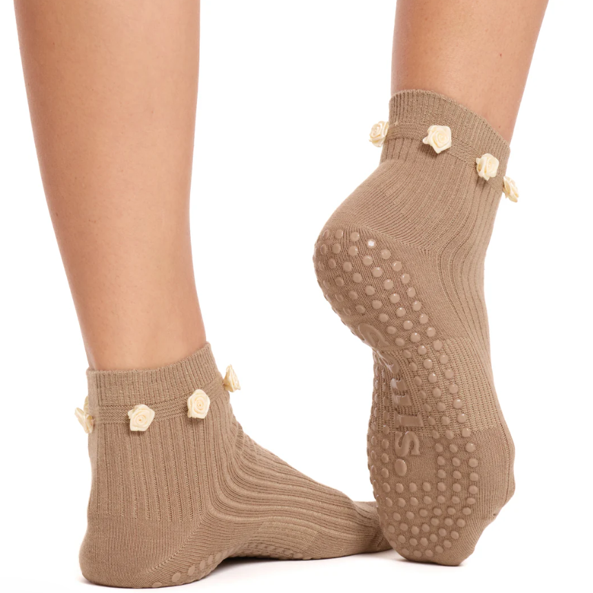 Beige Flower Grip Sock