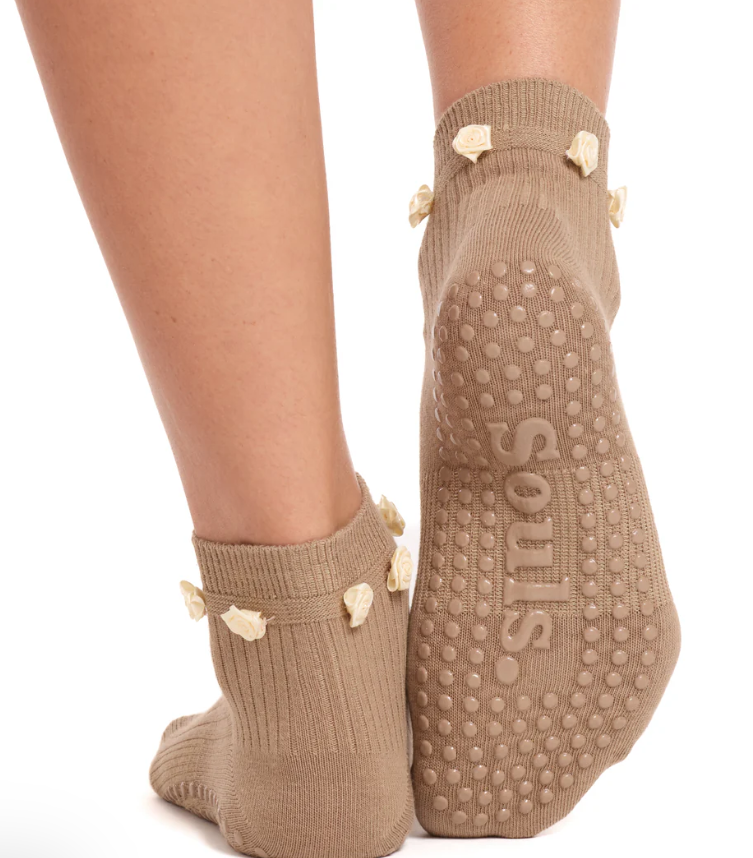 Beige Flower Grip Sock