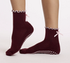Burgundy Bow Grip Socks