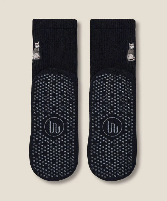 Grey Cat Grip Socks – Black