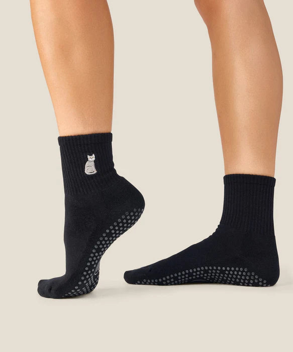 Grey Cat Grip Socks – Black