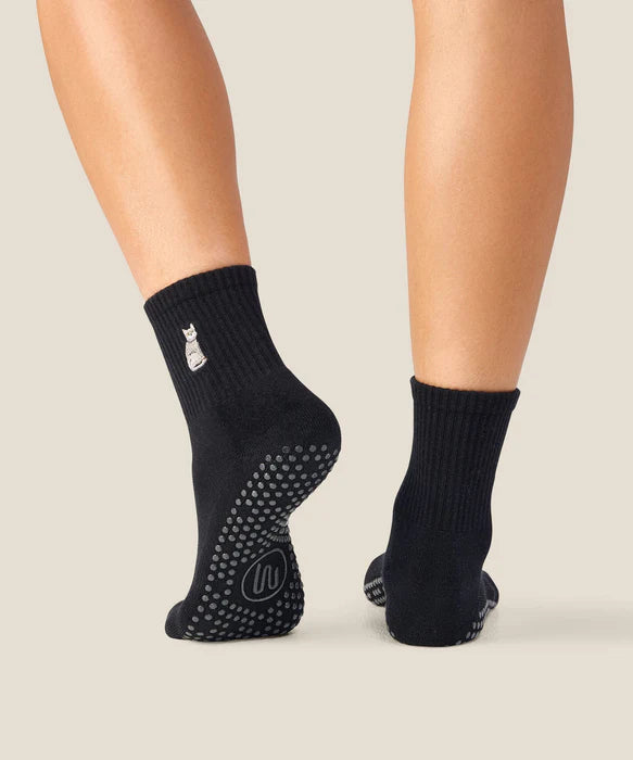 Grey Cat Grip Socks – Black